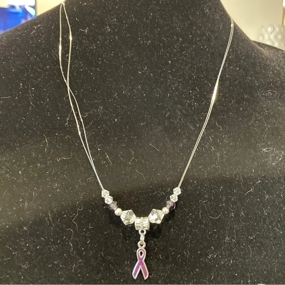 Cancer awareness necklace with purple ribbon